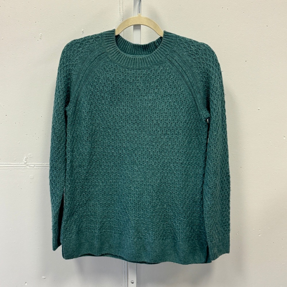 FatFace Teal Green Waffle Knit Raglan Sleeve Sweater US 4 EcoVero Viscose Blend